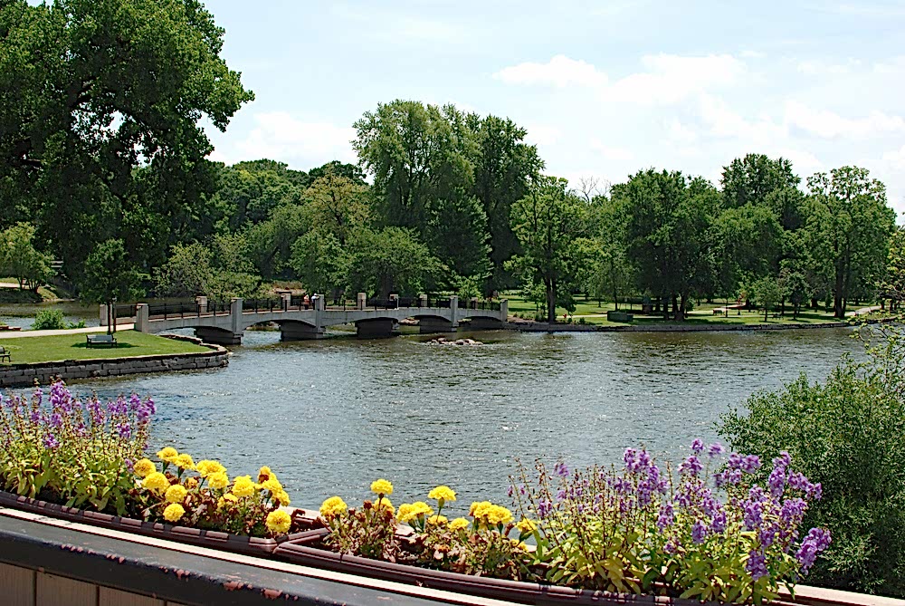 From the State Street Route 38 bridge over the Fox River, looking out on Island Park.